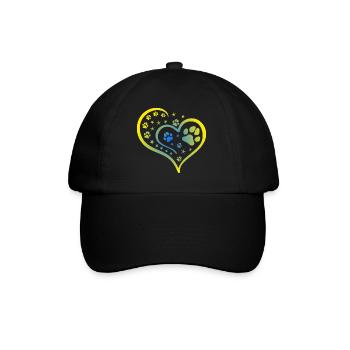 Buntes Herz mit Pfoten und Sternen - Baseballkappe - Schwarz/Schwarz - Vorne