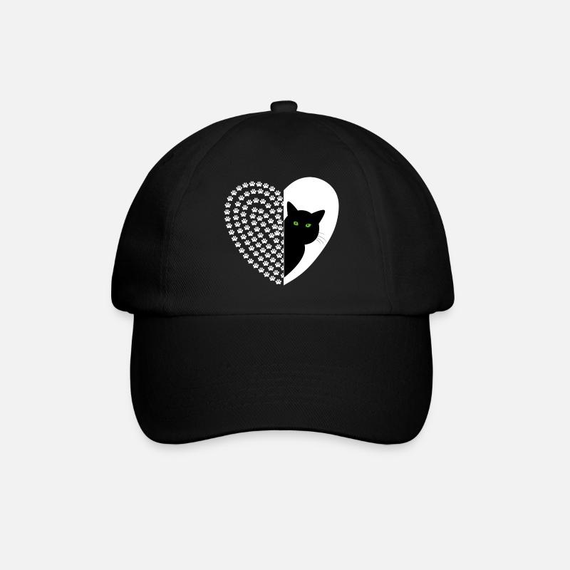 Black cat with floral pattern - Baseball Cap - black/black