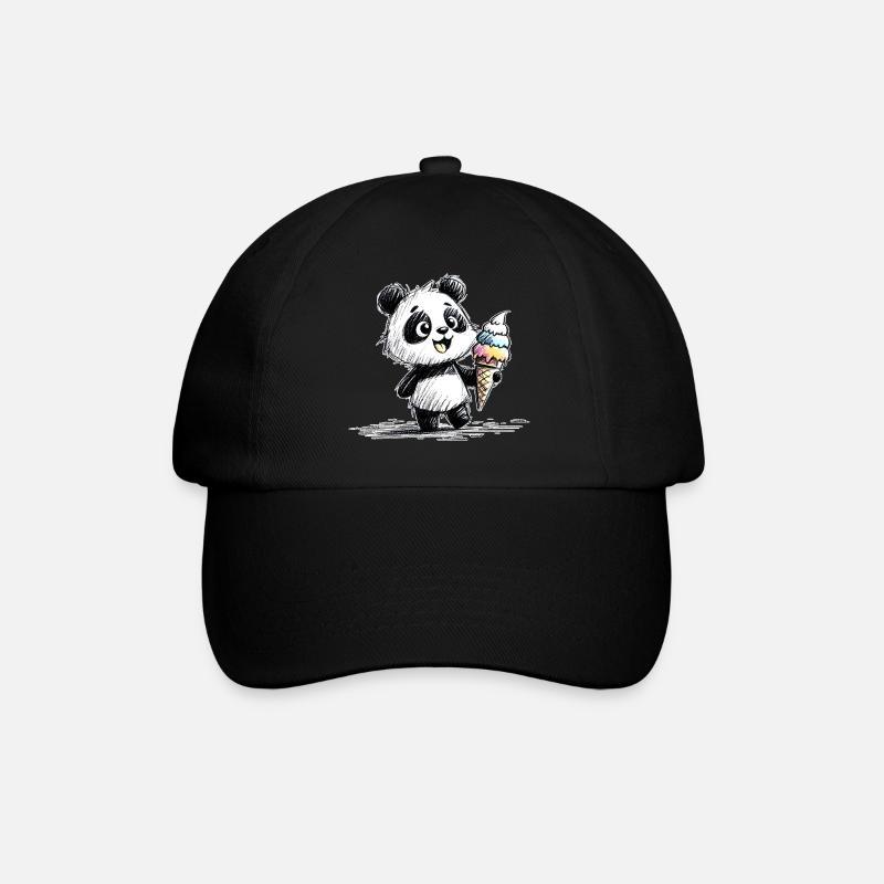 Panda mit Eis - Baseballkappe - Schwarz/Schwarz