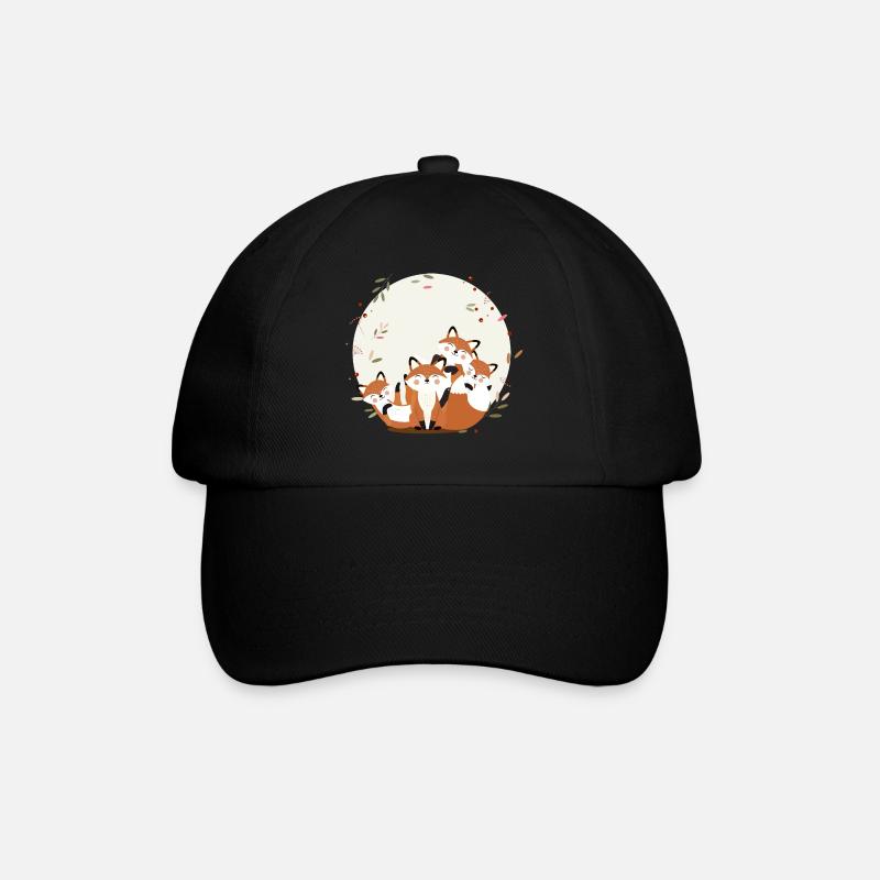 Fröhliche Fuchsfamilie–Harmonisches Waldtierdesign - Baseballkappe - Schwarz/Schwarz