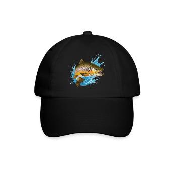 Truite fario, truite, omble, pêche, pêche - Casquette classique - noir/noir - Devant