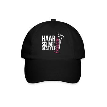 Haarscharf gestylt - Frisearin, Friseurin - Baseballkappe - Schwarz/Schwarz - Vorne
