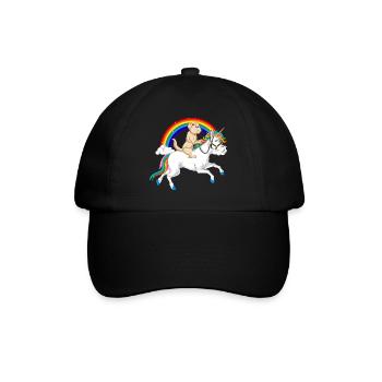 Whimsical Unicorn & golden retriever under Rainbow - Baseball Cap - black/black - Front
