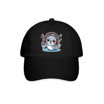Cute seal with headphones and music notes - Baseball Cap - black/black - Front