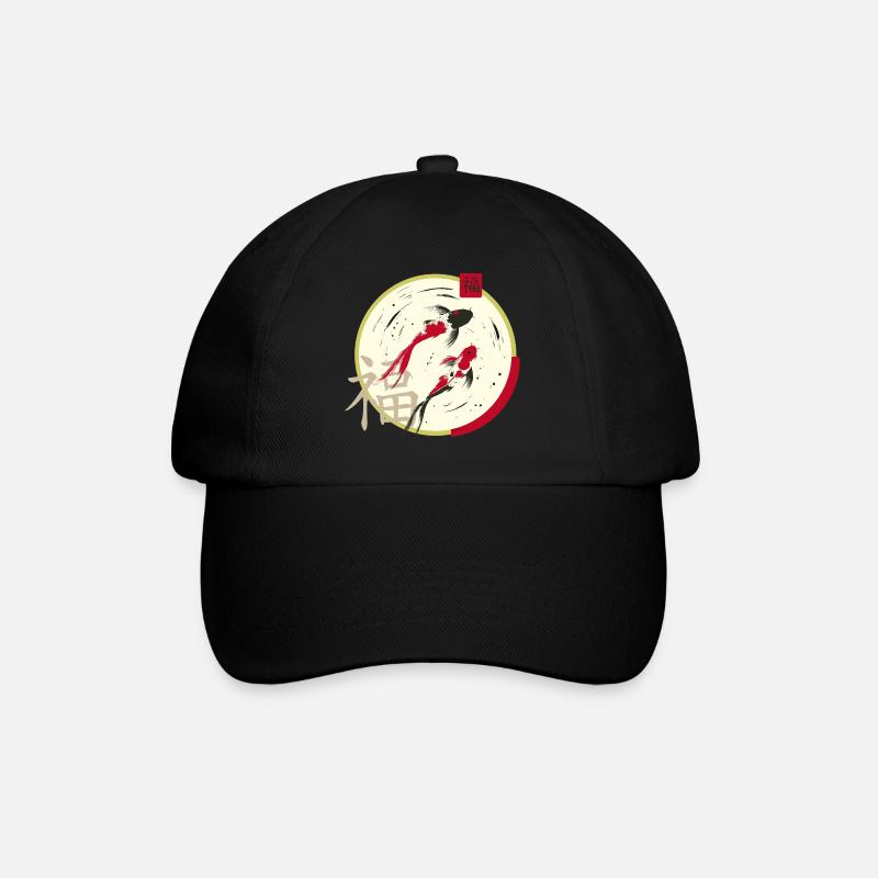Koi Zen Mondkreis Wohlstand - Baseballkappe - Schwarz/Schwarz