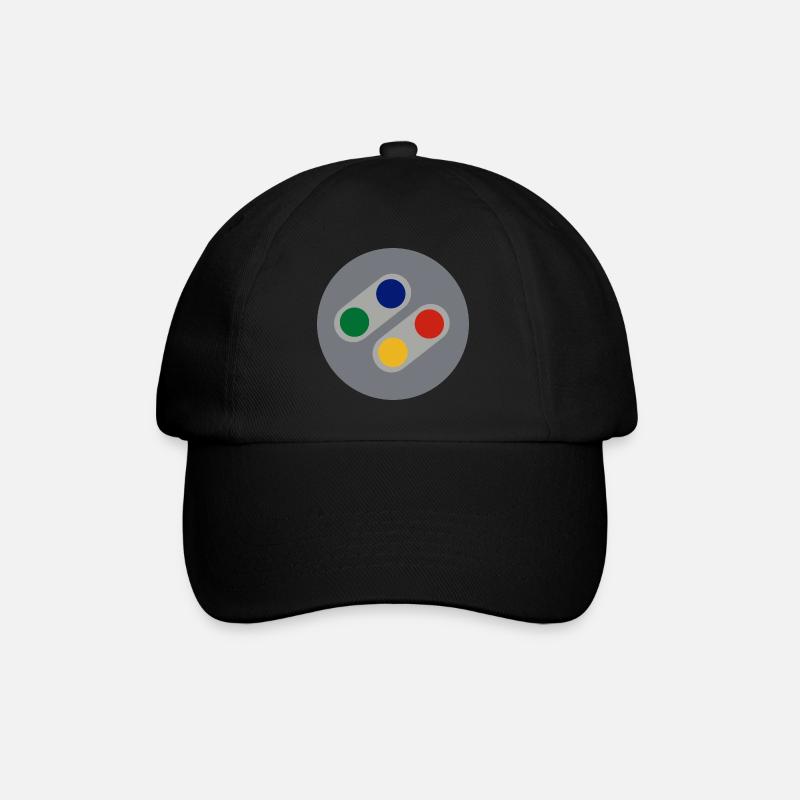 Retro SNES Buttons - Baseballkappe - Schwarz/Schwarz