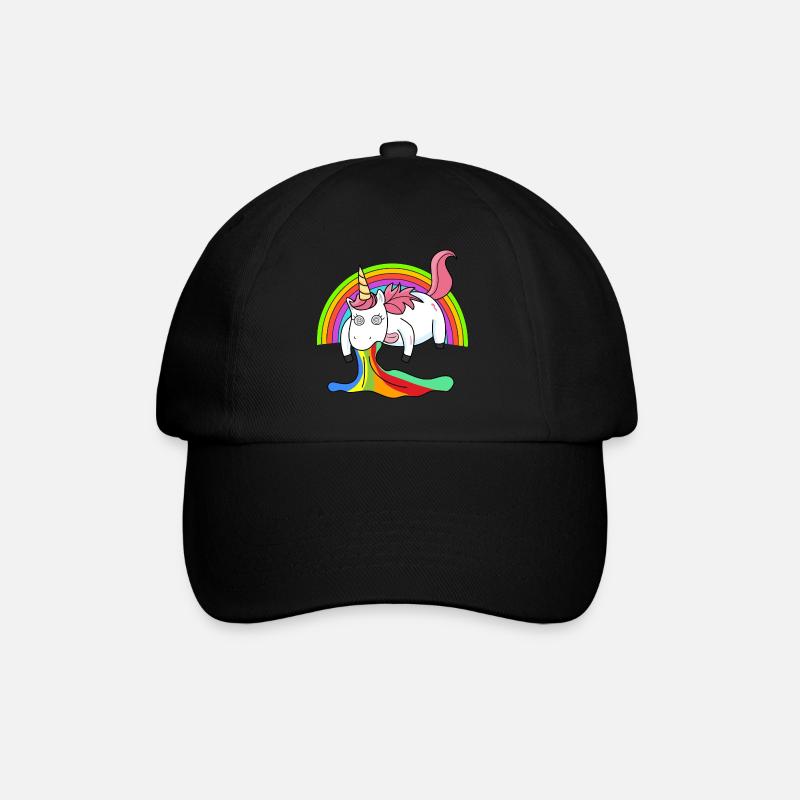 Kotzendes Einhorn Regenbogen - Baseballkappe - Schwarz/Schwarz