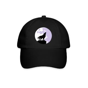 Wolf und Vollmond - Baseballkappe - Schwarz/Schwarz - Vorne