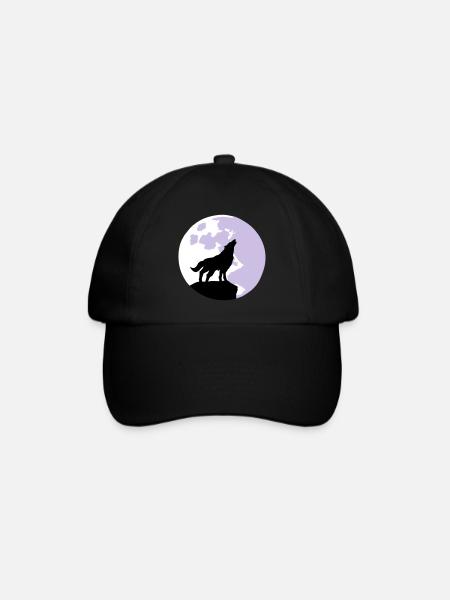 Wolf und Vollmond - Baseballkappe - Schwarz/Schwarz