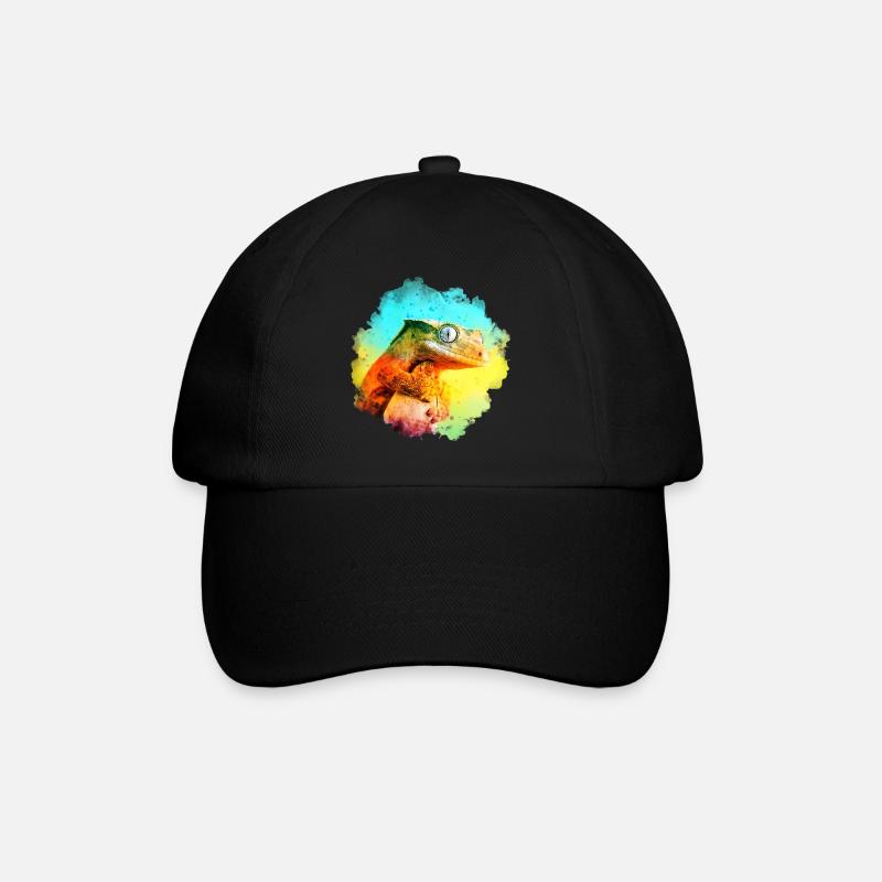 Crested Gecko Reptile Keeper Lizard Watercolor Des - Baseball Cap - black/black