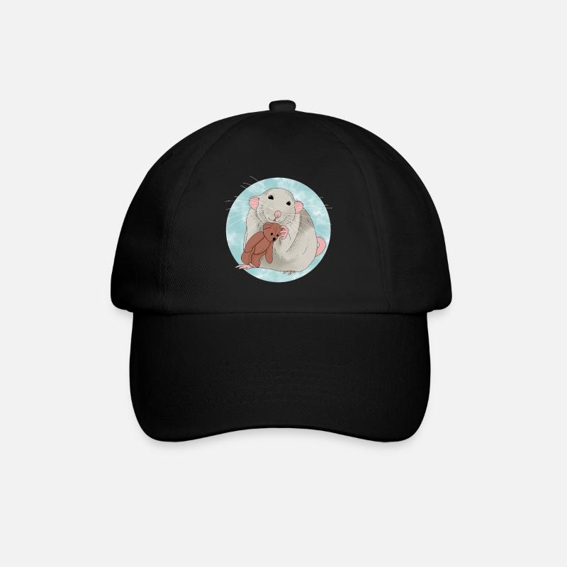 Rat mignon avec ours en peluche - Casquette classique - noir/noir