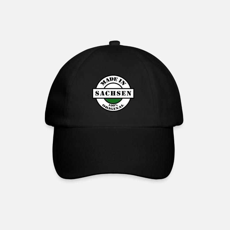 MADE IN SACHSEN Dresden Leipzig Geboren Geschenk - Baseballkappe - Schwarz/Schwarz