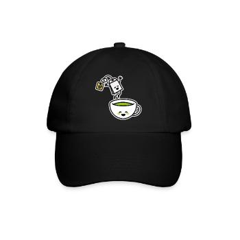 Funny Matcha Green Tea Kawaii Cartoon Teacup - Baseball Cap - black/black - Front