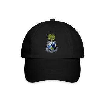Weltkugel mit Baum und Wasserspritzer - Baseballkappe - Schwarz/Schwarz - Vorne