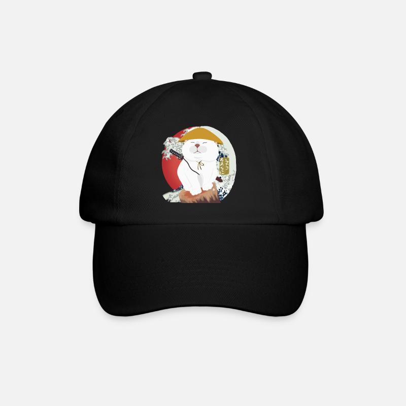 Samurai Cat sitting on the wood - Baseball Cap - black/black