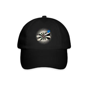strahlende Dartscheibe mit blauen Dartpfeil - Baseballkappe - Schwarz/Schwarz - Vorne