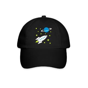 Spaceship, stars and planet with ring - Baseball Cap - black/black - Front