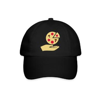 Hand hands over pizza with salami and mushrooms - Baseball Cap - black/black - Front