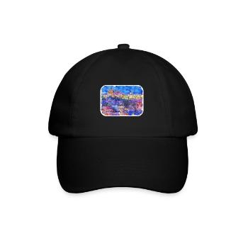 Prag Tschechische Aquarellskizze Malerei Zeichnung - Baseballkappe - Schwarz/Schwarz - Vorne
