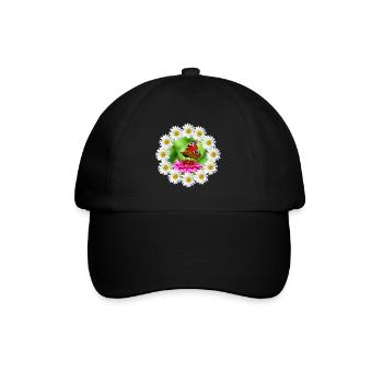 Marguerite Pink Flower Butterfly Flower Pattern - Baseball Cap - black/black - Front