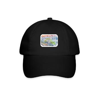 Südkorea Wahrzeichen Aquarell Skizze Zeichnung - Baseballkappe - Schwarz/Schwarz - Vorne