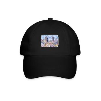 USA Aquarellskizze Handgezeichnete Illustration - Baseballkappe - Schwarz/Schwarz - Vorne