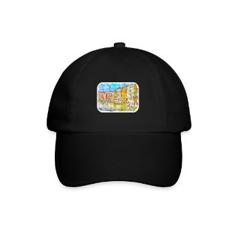 Venice Italy Watercolor Sketch Drawn Painting - Baseball Cap - black/black - Front