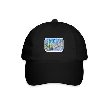Chicago USA Aquarell Skizze gezeichnete Illustration - Baseballkappe - Schwarz/Schwarz - Vorne
