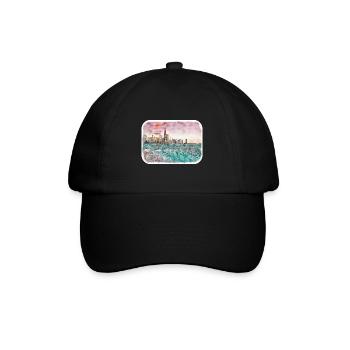 Chicago USA Aquarell Skizze gezeichnete Illustration - Baseballkappe - Schwarz/Schwarz - Vorne