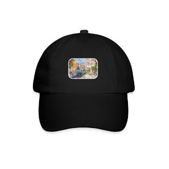 Amsterdam Netherlands Watercolor Sketch Drawing - Baseball Cap - black/black - Front