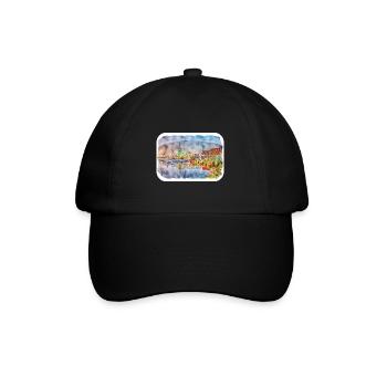 Niederlande Aquarell Skizze gezeichnete Illustration - Baseballkappe - Schwarz/Schwarz - Vorne