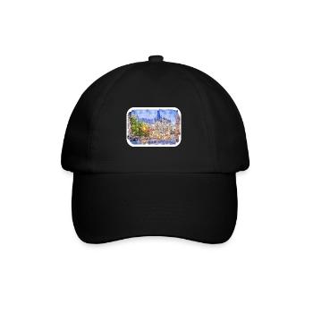 Prag Tschechien Aquarell Skizze Zeichnung - Baseballkappe - Schwarz/Schwarz - Vorne