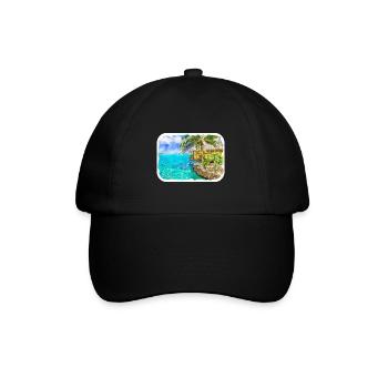 Reise-Aquarell-Skizze handgezeichnete Illustration - Baseballkappe - Schwarz/Schwarz - Vorne
