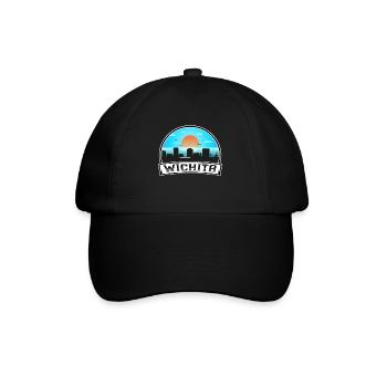 Wichita Kansas Usa Skyline Vintage Sunset Travel S - Baseballkappe - Schwarz/Schwarz - Vorne