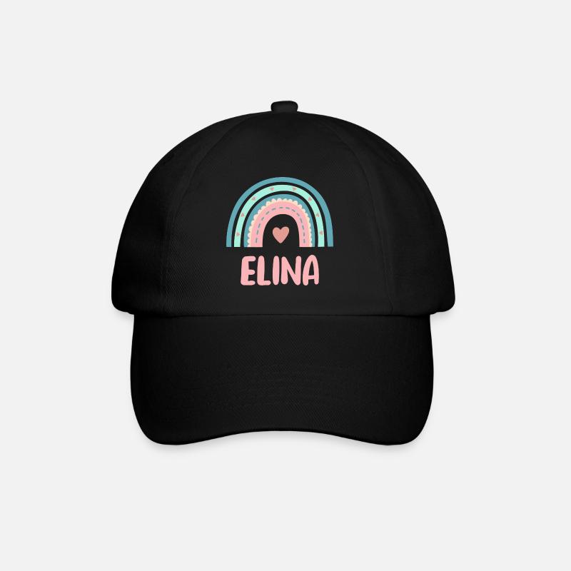 Elina Name Regenbogen Baby - Baseballkappe - Schwarz/Schwarz