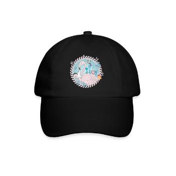 Flamingo mit Baby und Baby Utensilien in Blau - Baseballkappe - Schwarz/Schwarz - Vorne