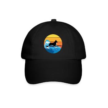 Cardigan Welsh Corgi Dog Surfing Vintage Retro - Baseball Cap - black/black - Front