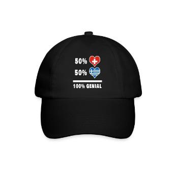 Griechenland und Schweiz 100% Genial Flagge - Baseballkappe - Schwarz/Schwarz - Vorne