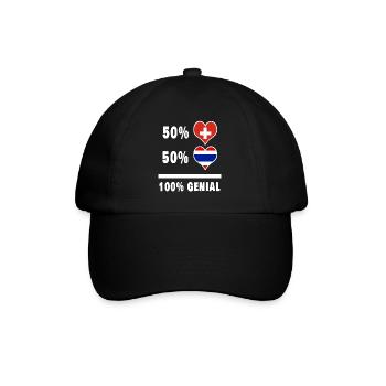 Thailand und Schweiz 100% Genial Flagge - Baseballkappe - Schwarz/Schwarz - Vorne