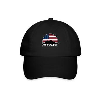 Pittsburgh Pennsylvania Usa Flag Skyline Silhouett - Baseball Cap - black/black - Front
