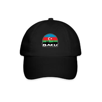Baku Azerbaijan Flag Skyline Silhouette Travel - Baseball Cap - black/black - Front