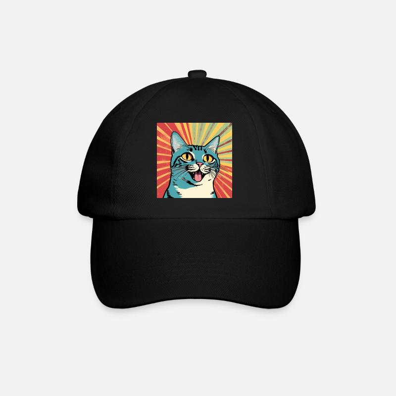 smiling cat - retro pop art - Baseball Cap - black/black