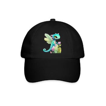 Kawaii Dragon Cartoon sur Fleur Rose - Casquette classique - noir/noir - Devant