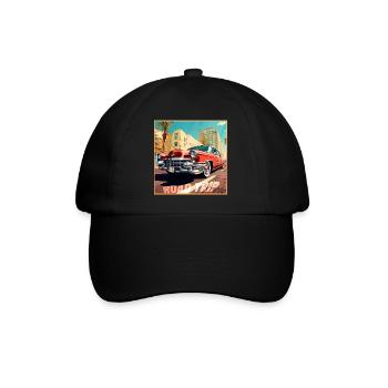 Road Trip,Car,America,Catoon Look - Baseball Cap - black/black - Front