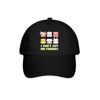 Schwein Fisch Hase Freunde Design für Veganer - Baseballkappe - Schwarz/Schwarz - Vorne