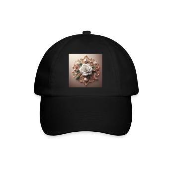 White flower - Baseball Cap - black/black - Front