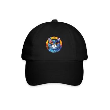 Britisch Kurzhaar Katze Bunte Aquarell-Karikatur - Baseballkappe - Schwarz/Schwarz - Vorne