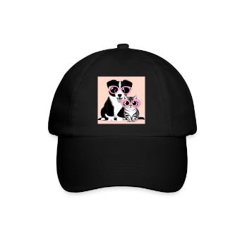 cat and dog in pink glasses - Baseball Cap - black/black - Front