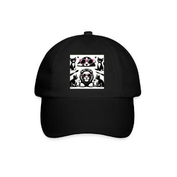 Löwe und Katze - Baseballkappe - Schwarz/Schwarz - Vorne