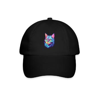 American Bobtail Cat Watercolor Cartoon Kawaii - Baseball Cap - black/black - Front